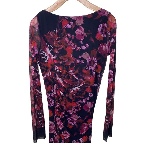 FUZZI  Floral Bodycon Tulle Midi Dress Long Sleeve Crewneck Size Medium - Picture 6 of 7